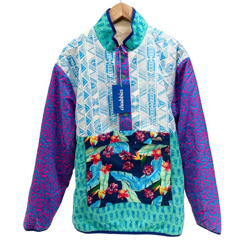 Chubbies Men's Multicolored Reversible Pullover Print Sherpa Jacket Size Medium